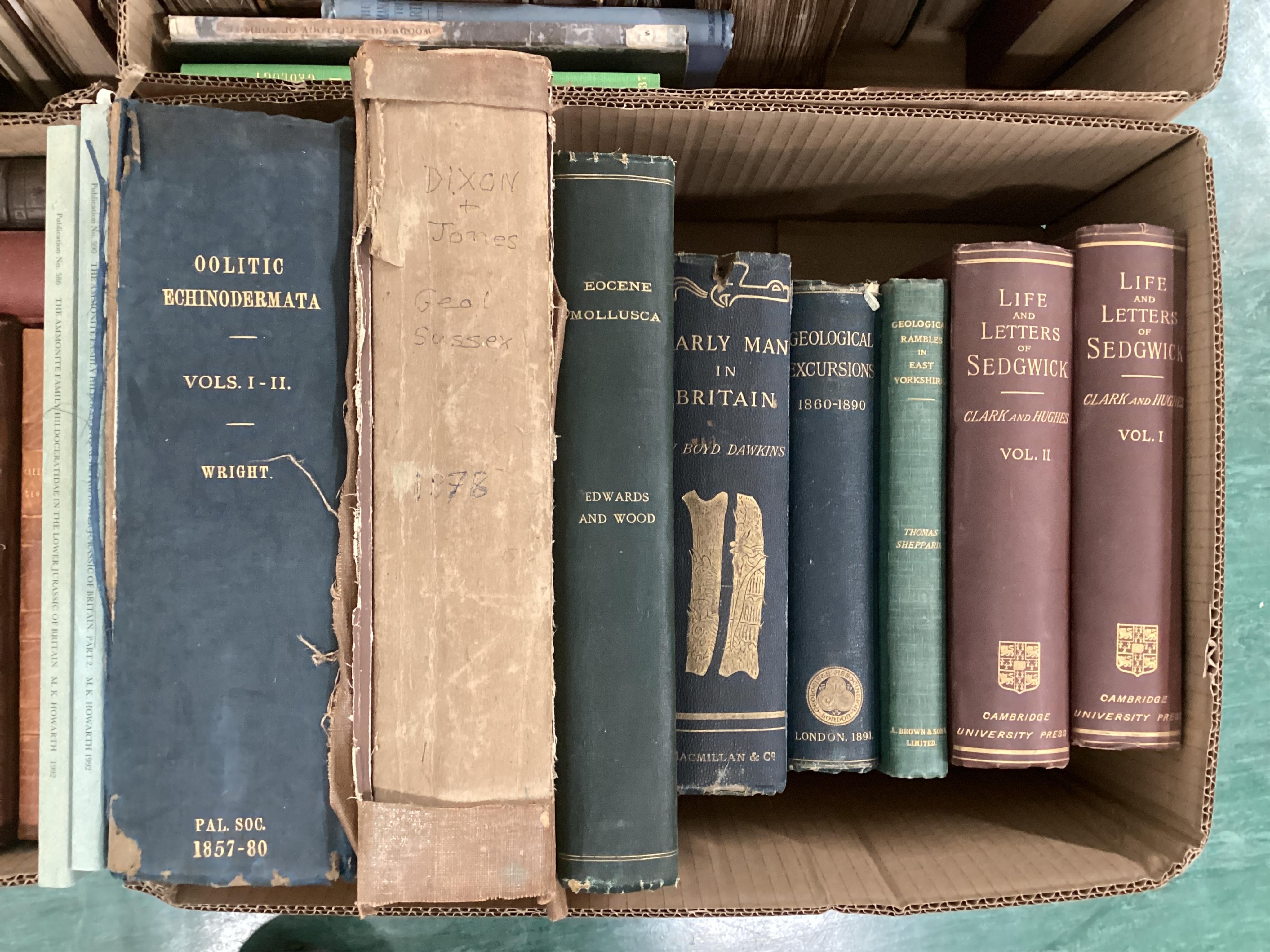 Clark, J.W and Hughes, T. M - The Life and Letters of Reverend Adam Sedgwick, 2 vols, 8vo, cloth gilt, Cambridge, 1890, together with approximately 60 other works, principally 19th and 20th century Geology, a quantity, s